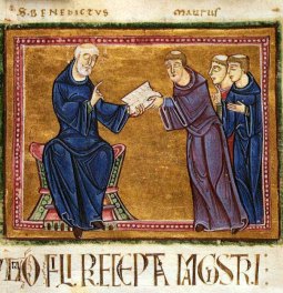 St. Benedict delivering his rule to the monks of his order, Monastery of St. Gilles, Nimes, France, 1129